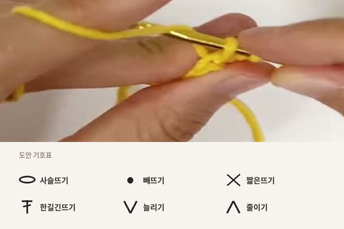 사슬코를 뜨며 도안 표기를 따라가는 장면